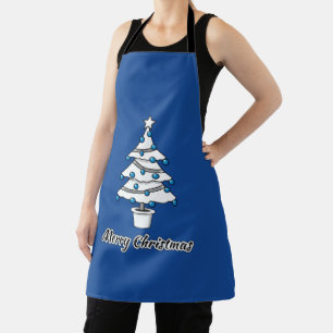 White Christmas Tree Blue Decorations - Frohe Weih Schürze