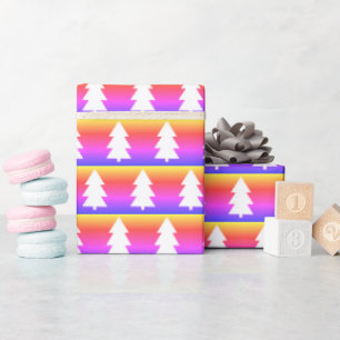 White Christmas Tree Blue Lila Orange Geschenkpapier