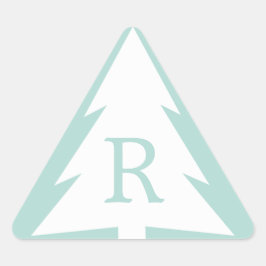 White Christmas Tree on Mint Green Custom Monogram Dreieckiger Aufkleber