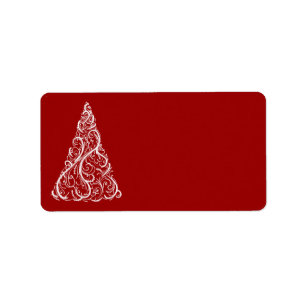 White Christmas Tree on Red Adressaufkleber