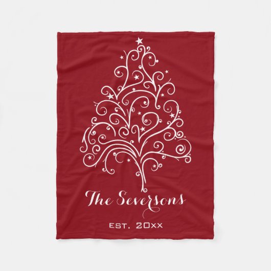 White Christmas Tree on Red Fleecedecke (Vorderseite)