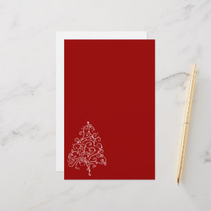 White Christmas Tree on Red Holiday Briefpapier
