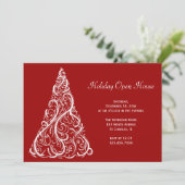 White Christmas Tree on Red Holiday Open House Einladung (Stehend Vorderseite)