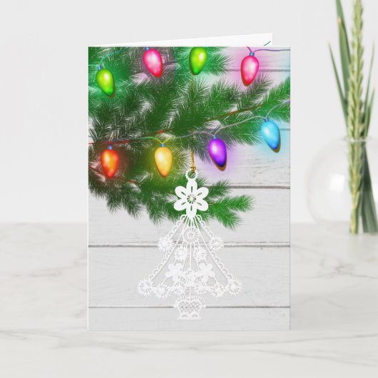 White Christmas Tree Ornament Lights Template Feiertagskarte (Vorderseite)