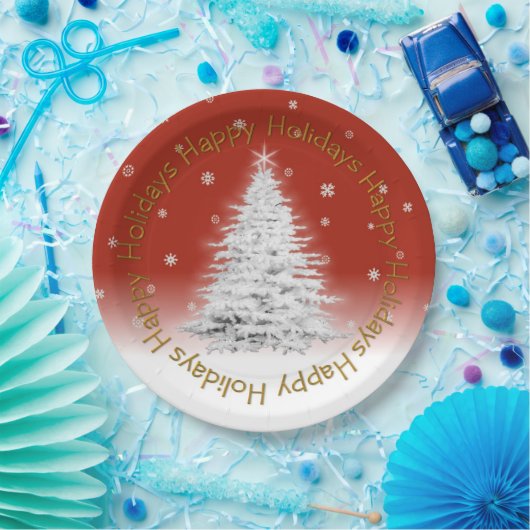White Christmas Tree Paper Plate Pappteller (Party)