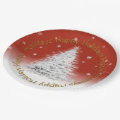 White Christmas Tree Paper Plate Pappteller (Schrägansicht)