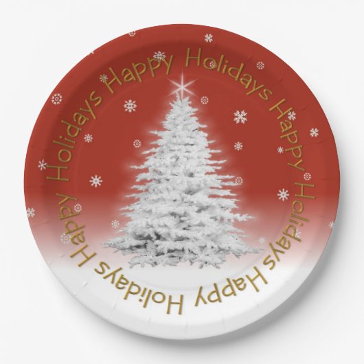 White Christmas Tree Paper Plate Pappteller (Vorderseite)