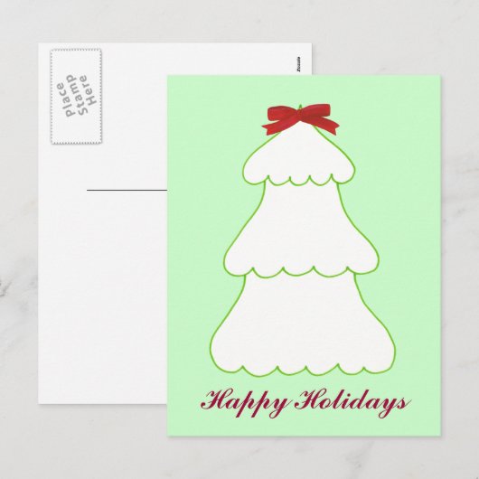 White Christmas Tree Red Bow Holidays Postkarten (Vorne/Hinten)