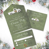 White Christmas Truck Green Wood Company Party All In One Einladung