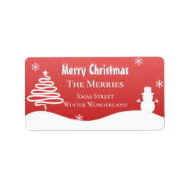 White Christmas Winter Wonderland Snowman Tree Adressaufkleber