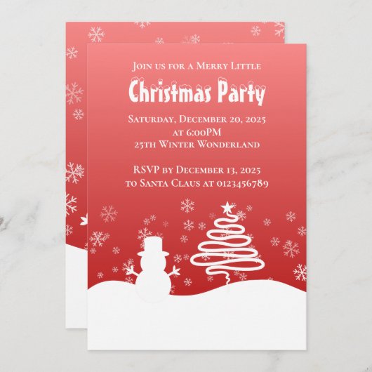 White Christmas Winter Wonderland Snowman Tree Einladung (Vorne/Hinten)