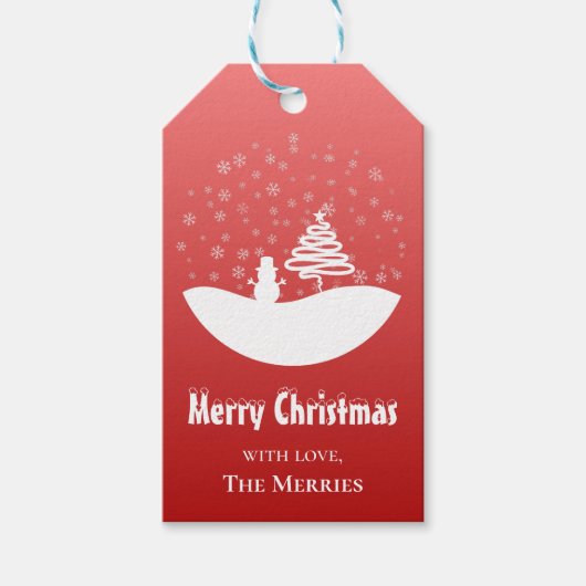 White Christmas Winter Wonderland Snowman Tree Geschenkanhänger (Vorderseite)