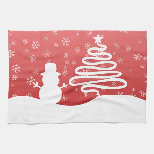 White Christmas Winter Wonderland Snowman Tree Geschirrtuch (Horizontal)