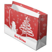 White Christmas Winter Wonderland Snowman Tree Große Geschenktüte (Vorderseite Schrägansicht)