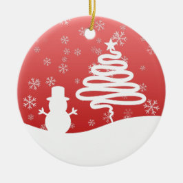 White Christmas Winter Wonderland Snowman Tree Keramik Ornament