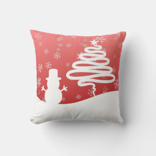 White Christmas Winter Wonderland Snowman Tree Kissen