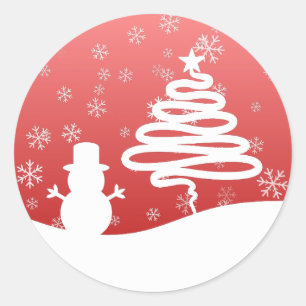 White Christmas Winter Wonderland Snowman Tree Runder Aufkleber