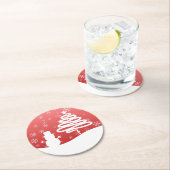 White Christmas Winter Wonderland Snowman Tree Runder Pappuntersetzer (Vor Ort)