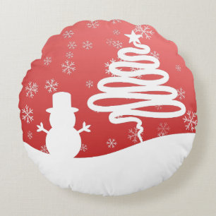 White Christmas Winter Wonderland Snowman Tree Rundes Kissen