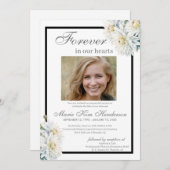 White Chrysanthemum Boho Beerdigung Gedenkdienst Einladung (Vorne/Hinten)