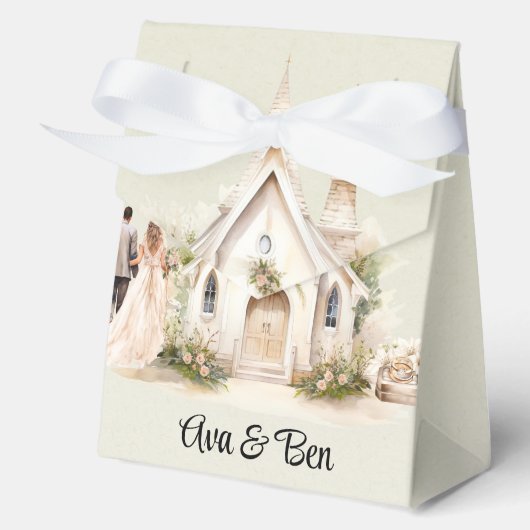 White Church Watercolor Wedding Geschenkschachtel (Vorderseite)