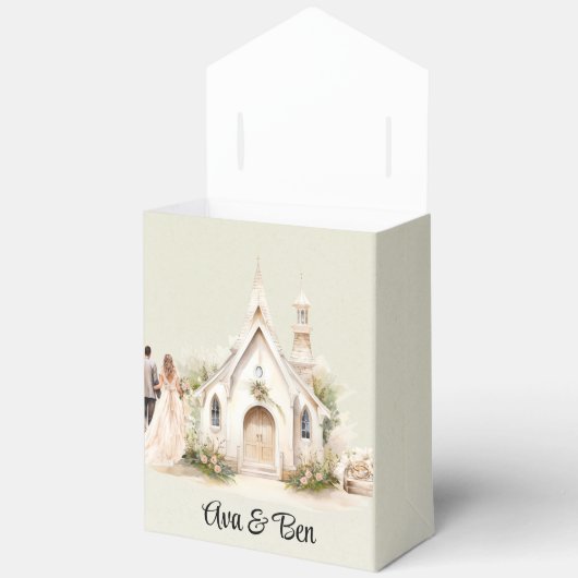 White Church Watercolor Wedding Geschenkschachtel (Offen)