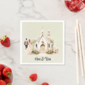 White Church Watercolor Wedding Serviette (Beispiel)