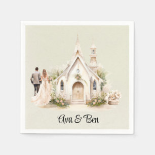 White Church Watercolor Wedding Serviette