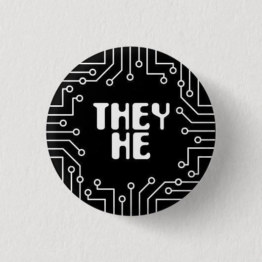 White Circuit Board sie/He Pronouns Button (Vorderseite)