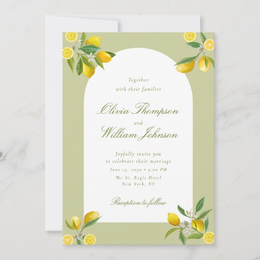 White Citrus Green Lemon Wedding Invitation Einladung (Vorderseite)