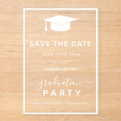 White Classic Abschluss Save the Date Acryleinladungen (Vorderseite)