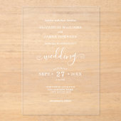 White Classic Bohemisch Typografy Wedding Acryleinladungen (Vorderseite)