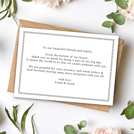 White Classic Script Wedding Dankeschön Karte