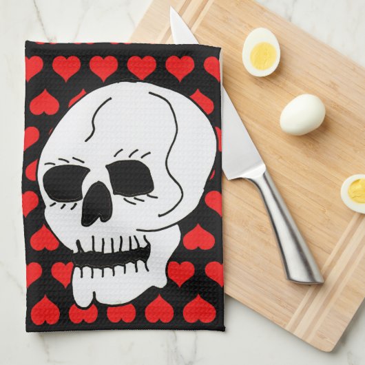 White Classic Skull Red Hearts Geschirrtuch (Viertel Falte)