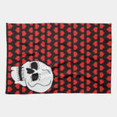 White Classic Skull Red Hearts Geschirrtuch (Horizontal)
