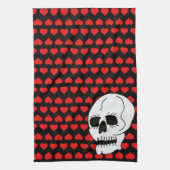 White Classic Skull Red Hearts Geschirrtuch (Vertikal)