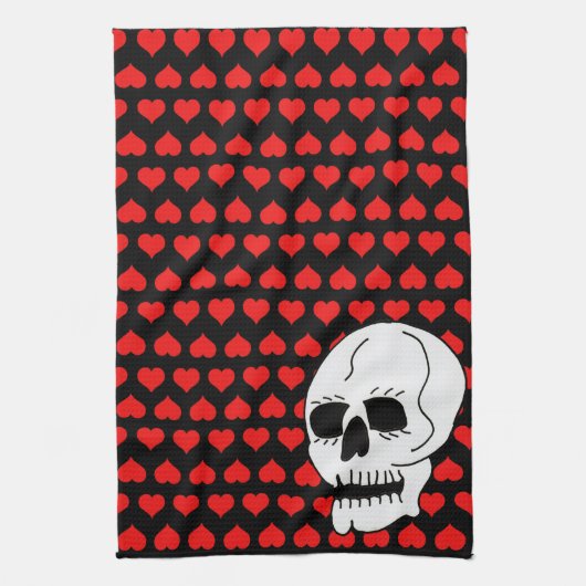 White Classic Skull Red Hearts Geschirrtuch (Vertikal)
