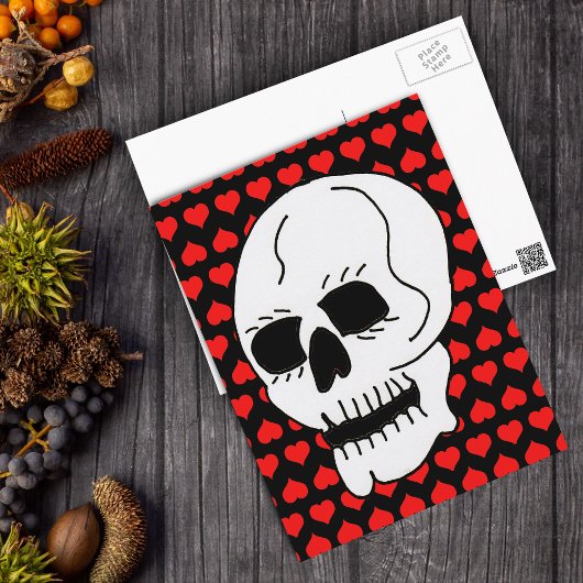 White Classic Skull Red Hearts Postkarte