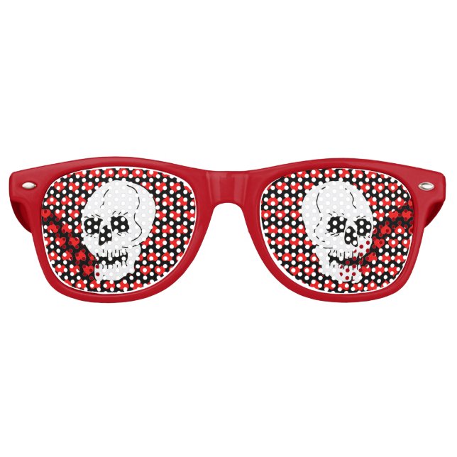 White Classic Skull Red Hearts Sonnenbrille (Vorderseite)