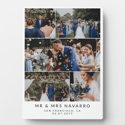 White Clean Mr & Mrs. Wedding Foto Collage Fotoplatte (Vorderseite)