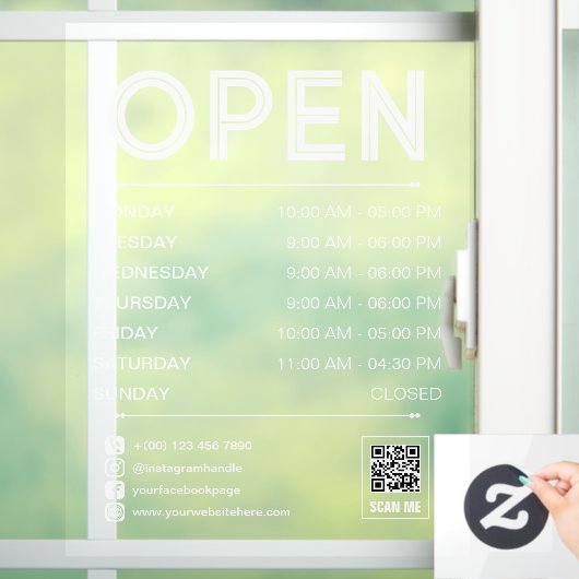 White Clean Practice Opening Stunden Qr Code Fensteraufkleber (Zuhause)