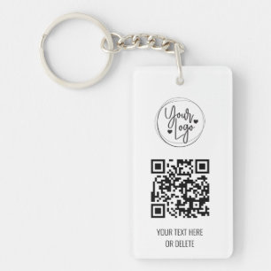 White Clean Simple QR Code Logo Business Keychain Schlüsselanhänger
