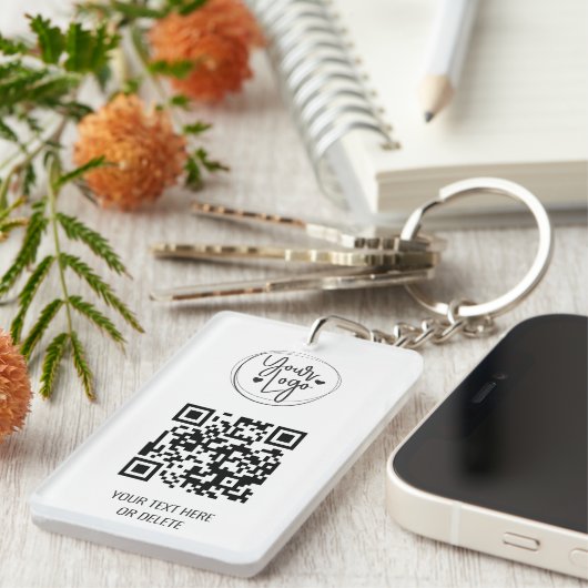 White Clean Simple QR Code Logo Business Schlüssel Schlüsselanhänger (Vorderseite rechts)