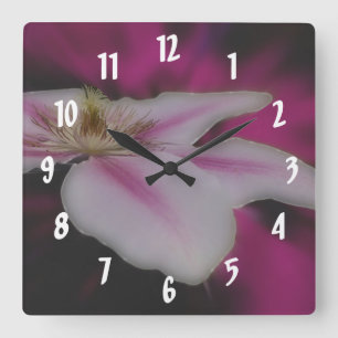 White Clematis Flower Quadratische Wanduhr