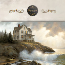White Cliffside House At Sea Decoupage Seidenpapier