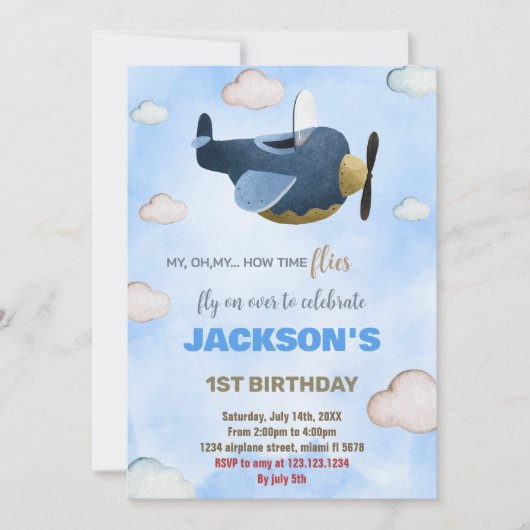White Cloud Airplane Einladungen zum Geburtstag (Vorderseite)