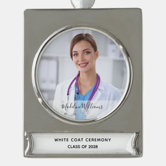 White Coat Cemony Medical Foto Banner-Ornament Silber (Vorderseite)