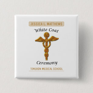 White Coat Ceremony Gold Medical, Square Gift Item Button