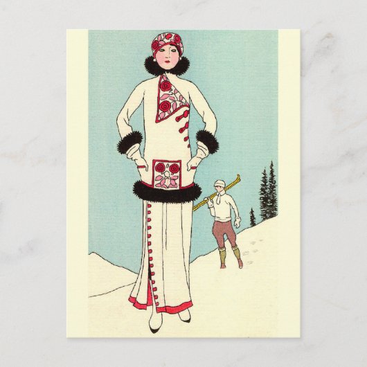 White Coat mit Skunk Trim von George Barbier Postkarte (Vorderseite)