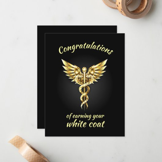 White Coat Zeremonie Gold Medical Mitteilungskarte (Vorderseite/Rückseite Beispiel)